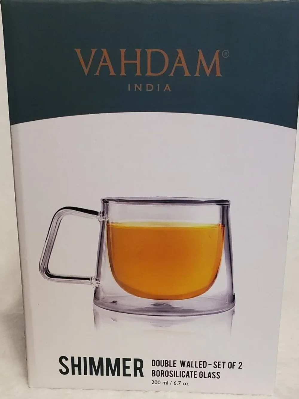 Vahdam Shimmer Double Walled Clear Mugs/Tea Cups Borosilicate Glass Set of 2 NIB